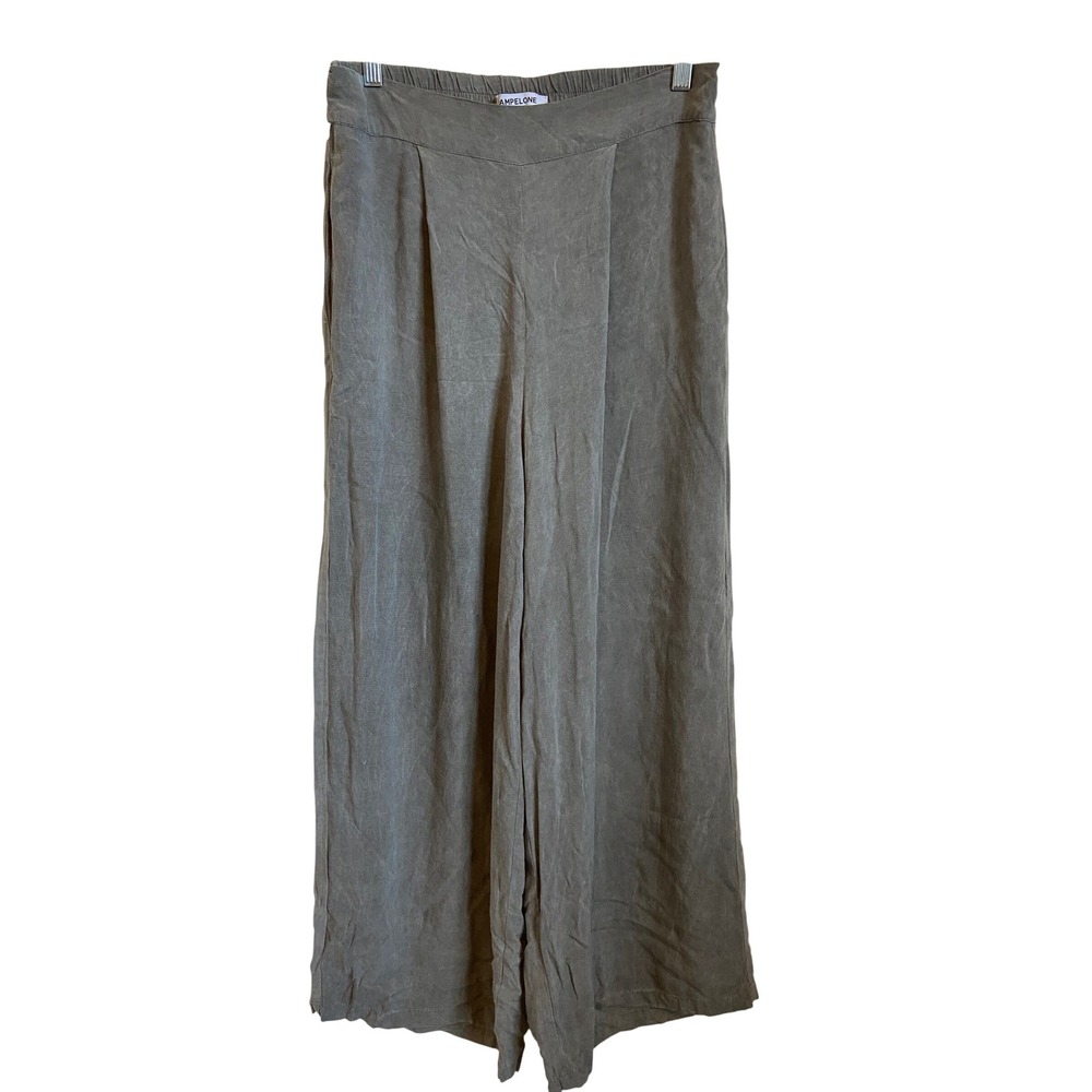 Pampelone Grey Wide Leg Rayon Pants Womens Medium Pleated Elastic Back Pockets